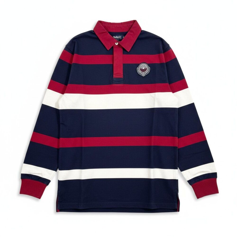 Born Fly Rugby Polo Shirt Mens M Red Navy Long Sleeve NWT Streetwear